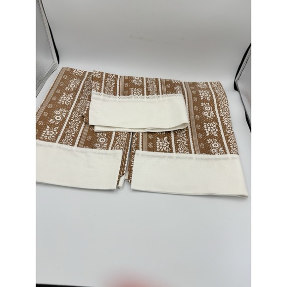 The Unbranded Brand Other - Set 3  Vintage Brown Floral Pillow Cases Cotton Standard Sz 70's Era Lace